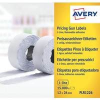 Usuwalne etykiety cenowe w rolce PLR1226 12x26 do metkownicy jednorzdowej Avery Zweckform, 1500 etyk./rolka, 10 rolek/op., biae