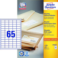 Trwa�e recyklingowane etykiety uniwersalne, A4, 100 ark./op., 38 x 21, 2 mm, bia�e, AVERY ZWECKFORM, LR3666
