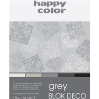 Blok Deco Grey A4, 170g, 20 ark, 5 kol. tonacja szara, Happy Color HA 3717 2030-082