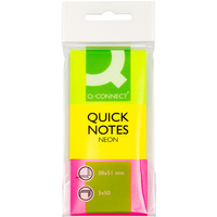 Bloczek samoprzylepny Q-CONNECT, 38x51mm, 3x50 kart., neon, mix kolorów KF01224
