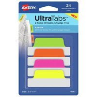 Ultra Tabs - samoprzylepne zakadki indeksujce, kolorowe, neonowe, 63, 5x25, 24 szt., Avery Zweckform 74767