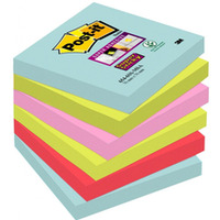 Bloczek samoprzylepny POST-IT Super sticky, (654-6SS-MIA), 76x76mm, 6x90 kart., paleta Miami