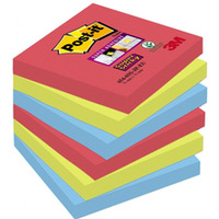 Bloczek samoprzylepny POST-IT Super Sticky (654-6SS-JP), 76x76mm, 6x90 kart., paleta Bora Bora