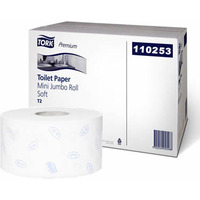 Papier toaletowy Tork PREMIUM mini jumbo, 2 warstwy, kolor biay, makulatura, 170m, (12) system T2 110253