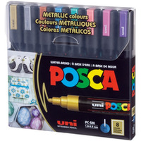 Marker z tuszem pigmentowym PC-5M, zestaw 8 szt. METALICZNYCH POSCA UNI