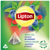 Herbata LIPTON, piramidki, zielona, jagoda i goja, 20 torebek