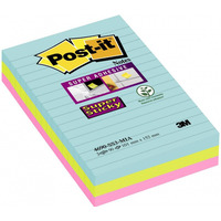 Bloczek samoprzylepny POST-IT Super Sticky w linie (4690-SS3MIA), 101x152mm, 3x90 kart., paleta Miami