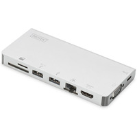 Stacja dokujca podrna USB Typ C, 8 portw 4K, HDMI, VGA, USB3.0, RJ45, microSD, SD/MMC, srebrna