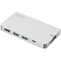 Stacja dokujca podrna USB Typ C, 6 portw 4K, HDMI, VGA, USB3.0, RJ45, microSD, SD/MMC, Srebrna