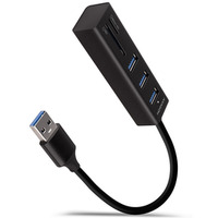HMA-CR3A Wieloportowy hub 3x USB-A + SD/microSD, USB3.2 Gen 1 hub, metalowy, 20cm USB-A kabel