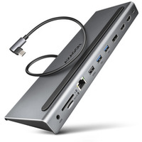 HMC-4KX3 Wieloportowy hub USB 11in1, 5Gbps, 3x USB-A, 2x HDMI 4K/60Hz+ DP 4K/60Hz+ GLAN + SD/microSD + audio, PD 100W, 40cm USB-C kabel