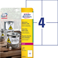Etykiety Heavy Duty, A4, 20 ark./op., 105 x 148 mm, bia�e, poliestrowe -USUWALNE, AVERY ZWECKFORM, L4719REV-20