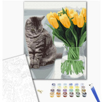 Malowanie po numerach BRUSHME, 40x50 cm, kot z tulipanami, 1 szt., w pudeku