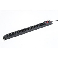 Listwa przeciwprzepiciowa M12/16A Rack 19´´ 2.5m czarna (12 gniazd) do montau pionowego
