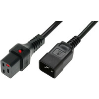 Kabel zasilajcy serwerowy blokada IEC LOCK 3x1, 5mm2 C20 prosty/C19 prosty M/ 1m Czarny