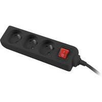 Listwa zasilajca 1.5m, czarna, 3 gniazda, z wycznikiem, kabel wykonany z penej miedzi