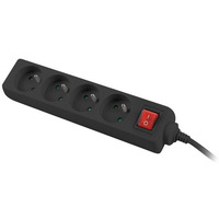 Listwa zasilajca 1, 5m, czarna, 4 gniazda, z wycznikiem, kabel wykonany z penej miedzi