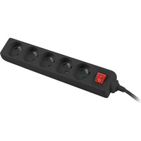 Listwa zasilajca 1, 5m, czarna, 5 gniazd, z wycznikiem, kabel wykonany z penej miedzi