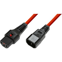 Kabel przeduajcy zasilajcy blokada IEC LOCK 3x1mm2 C14/C13 prosty M/ 3m Czerwony