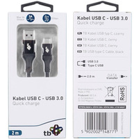 Kabel USB 3.0 - USB C 2m PREMIUM 3A czarny TPE