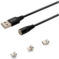 Kabel magnetyczny USB - USB typ C, Micro i Lightning, czarny, 1m, CL-152