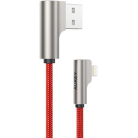 CB-AL04 Czerwony OEM nylonowy kabel USB - Lightning | 1m | wtyki90 stopni | certyfikat MFi