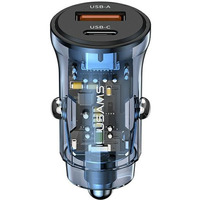 adowarka samochodowa 30W 1xUSB+1xUSB-C fast charge Niebieska