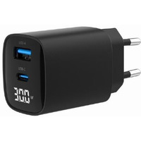 adowarka GaN 1xUSB-A 1xUSB-C LCD 30W PD QC3.0 czarna