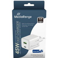 Adapter MEDIARANGE 45W, szybkie adowanie, 1xUSB-C + 1xUSB-A, biay