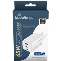 Adapter MEDIARANGE 65W, szybkie adowanie, 2xUSB-C + 1xUSB-A, biay