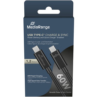 Kabel USB-C MEDIARANGE, adowarka, 60W max, 5 Gbps, 1, 2m, czarny