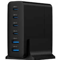 adowarka uniwersalna 75W GaN 2xUSB-A 4xUSB-C szybkie adowanie czarna