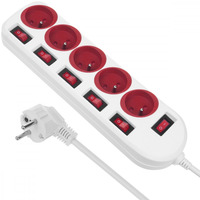 Listwa zasilająca 5 gniazd z włącznikami MCE204 R/W Biało-czerwona