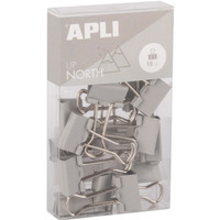 Klipy do dokumentw APLI Up North, 19mm, 15szt, pudeko z zawieszk, szare