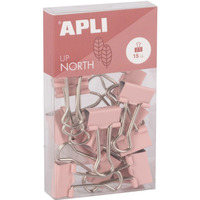 Klipy do dokumentw APLI Up North, 19mm, 15szt, pudeko z zawieszk, rowe