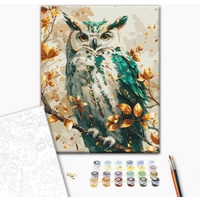 Malowanie po numerach BRUSHME, 40x50 cm, gold, szmaragdowa sowa, 1 szt., w pudełku