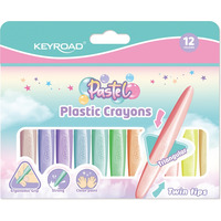 Kredki świecowe KEYROAD Pastel, plastikowe, dwustronne, 12 szt., mix kolorów pastelowych
