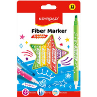 Flamastry KEYROAD Fiber Marker, wymazywalne, 12 szt., mix kolorów