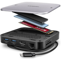 HMC-UFO Wieloportowy hub USB 9in1, 10Gbps, 2x USB-A, HDMI 4K/60Hz, M.2 NVMe/SATA, audio, PD 100W, SD/microSD, GLAN, 65cm USB-C kabel