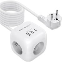 Kostka zasilajca przeduacz 6w1 z podwietlanym wcznikiem | 3x AC | 2x USB | 1x USB-C PD 20W | biaa | kabel 2m