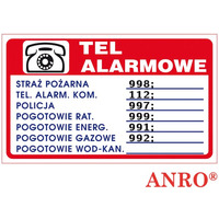 Tabliczka TELEFONY ALARMOWE ZZ-94P 150x200 PYTA PCV, ANPRO