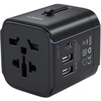 PA-TA01 Black uniwersalny podrny adapter sieciowy 2xUSB+1xUSB C | 7.8A | pasuje w 150 krajach
