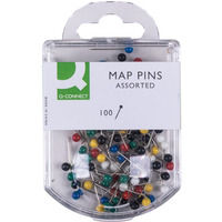 Pinezki do map Q-CONNECT, 4x20mm, w plastikowym pudełku, mix kolorów