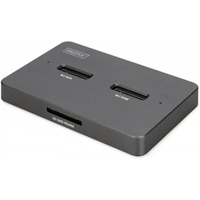 Stacja dokująca USB-C 3.2 Gen2 dla dysków SSD M.2 Duo NVMe oraz SATA (max. 2x 4 TB) z czytnikiem kart SD-Express 7.1 (max. 2 TB), czarna