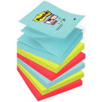 Bloczek samoprzylepny POST-IT Super sticky Z-Notes, (R330-6SS-MIA), 76x76mm, 6x90 kart., paleta Miami