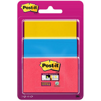 Bloczek samoprzylepny POST-IT Super Sticky (3432SS3-BYP-EU), 47, 6x47, 6mm, 3x45 kart., zawieszka, mix kolorów