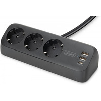 Listwa zasilająca biurkowa, 3 gniazda Schuko, 2x USB-A (2x 12W), 1x USB-C (30W) z zaciskiem na blat, kabel 1, 5m, czarna