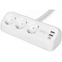 Listwa zasilająca biurkowa, 3 gniazda Schuko, 2x USB-A (2x 12W), 1x USB-C (30W) z zaciskiem na blat, kabel 1, 5m, biała