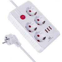 Listwa zasilająca MCE392 W 4 gniazda 3xUSB, 110-240V AC 50/60Hz, 2.1A max 2500W 1, 5m biała
