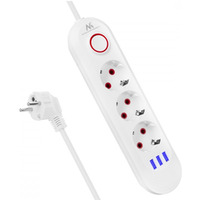 Listwa zasilająca MCE394 W 3 gniazda 3xUSB, 110-240V AC 50/60, 2.1A max 2500W, biała